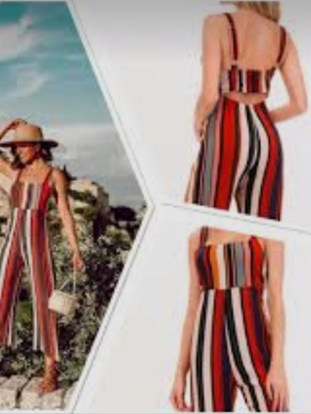 Olivaceous Striped Sleeveless Wide-Leg Jumpsuit in Red, Black & White